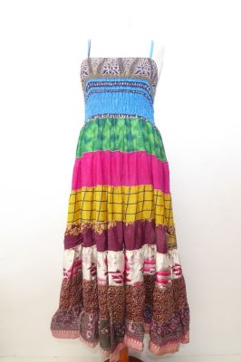 Kleid 'Gypsy' mit blau-braunem Bustier und bunten Volants