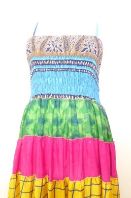 Kleid 'Gypsy' mit blau-braunem Bustier und bunten Volants