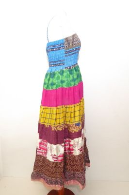 Kleid 'Gypsy' mit blau-braunem Bustier und bunten Volants