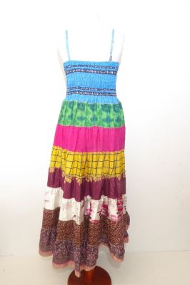 Kleid 'Gypsy' mit blau-braunem Bustier und bunten Volants