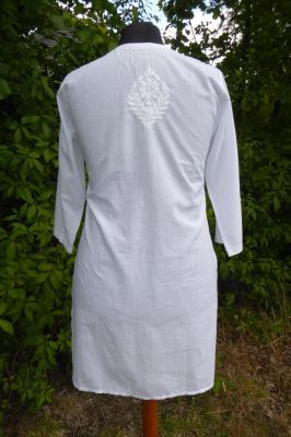 03 - Baumwoll-Tunika 'Leela' handbestickt weiß II, indische Tunika mit Chikanstickerei weiß II