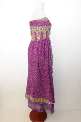 Kleid 'Tilasmi' magenta-bordeaux, indisches Upcycling Sommerkleid - B-Ware