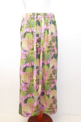 Hose aus reiner Baumwolle rosa-hellgrün, Sommerhose aus Baumwolle, Freizeithose gemustert