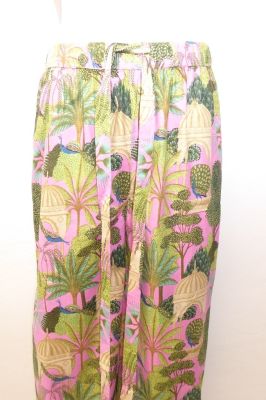 Hose aus reiner Baumwolle rosa-hellgrün, Sommerhose aus Baumwolle, Freizeithose gemustert