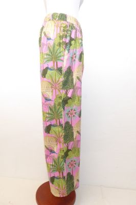 Hose aus reiner Baumwolle rosa-hellgrün, Sommerhose aus Baumwolle, Freizeithose gemustert