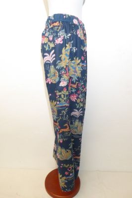 Hose aus reiner Baumwolle dunkelblau mit Tieren und Blumen, Sommerhose aus Baumwolle, dunkelblaue Freizeithose