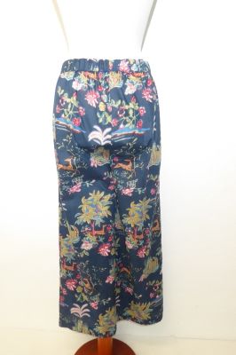 Hose aus reiner Baumwolle dunkelblau mit Tieren und Blumen, Sommerhose aus Baumwolle, dunkelblaue Freizeithose