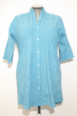 Baumwoll-Bluse Preetam handbestickt blau - B-Ware
