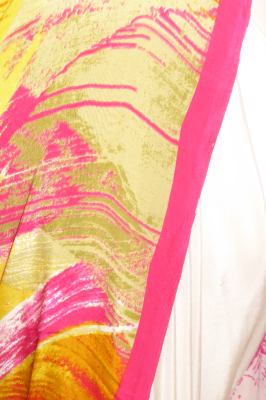 Indischer Sari aus feinstem Polyester pink-gelboliv-weiß