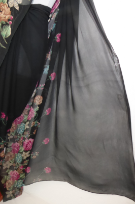 Georgette-Sari Viskose schwarz mit Blumenprint