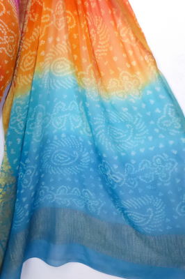 Georgetteseidensari 'Rainbow' mit Goldbrokat