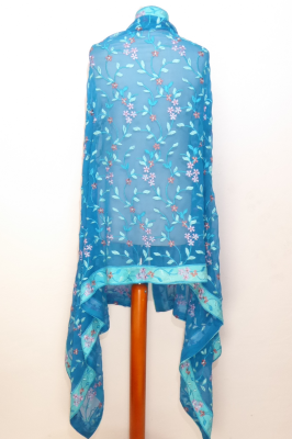 Dupatta Georgette blau mit Blumenstickerei