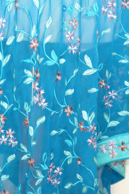 Dupatta Georgette blau mit Blumenstickerei