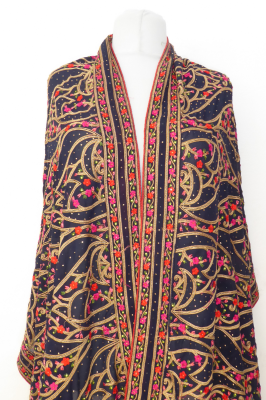Dupatta Georgette schwarz mit rot und gold