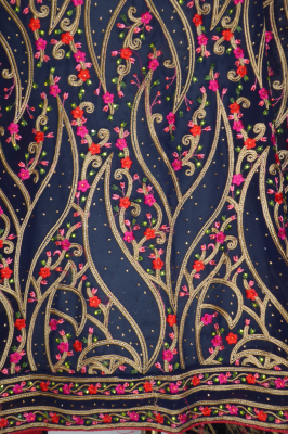 Dupatta Georgette schwarz mit rot und gold