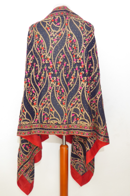 Dupatta Georgette schwarz mit rot und gold