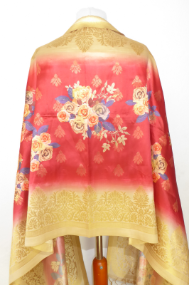 Dupatta rot mit Blumenmuster und Goldbrokat