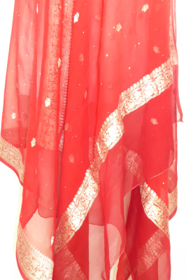 Dupatta aus rubinrotem Seidenbrokat
