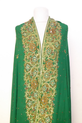 Aufwändig bestickte Dupatta aus grünem Seidenchiffon