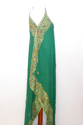 Aufwändig bestickte Dupatta aus grünem Seidenchiffon