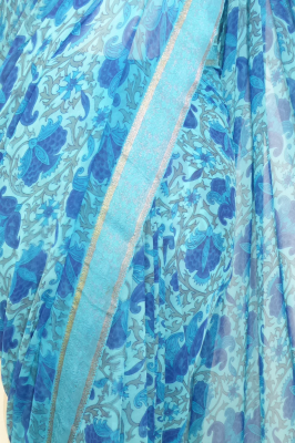 Seidensari aus feinstem Chiffon blau-hellblau