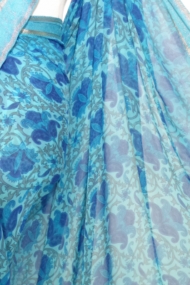 Seidensari aus feinstem Chiffon blau-hellblau