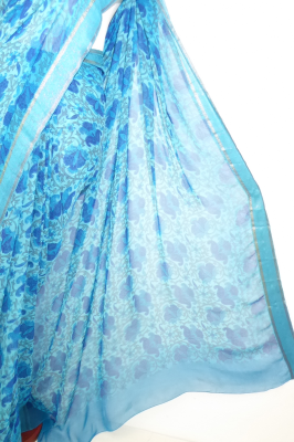 Seidensari aus feinstem Chiffon blau-hellblau