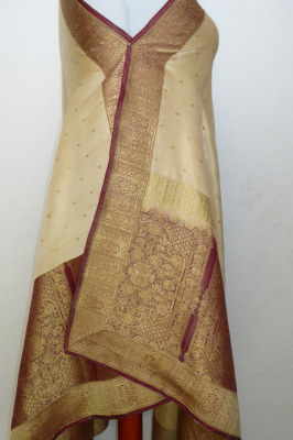 Dupatta creme-braun mit Goldbrokat