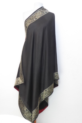 Dupatta Seide schwarz mit Brokatborten