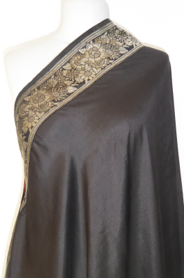 Dupatta Seide schwarz mit Brokatborten