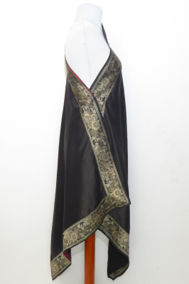 Dupatta Seide schwarz mit Brokatborten