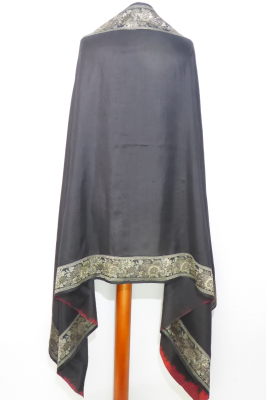 Dupatta Seide schwarz mit Brokatborten
