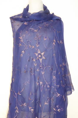 Dupatta Chiffon dunkelblau mit Brokatstickerei