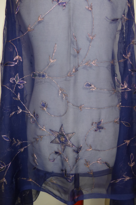Dupatta Chiffon dunkelblau mit Brokatstickerei