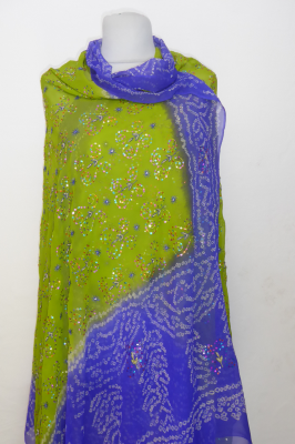 Dupatta Seidengeorgette grün-blauviolett