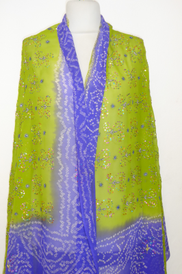 Dupatta Seidengeorgette grün-blauviolett
