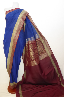 Seidenbrokatsari royalblau-rotbraun - B-Ware