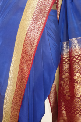 Seidenbrokatsari royalblau-rotbraun - B-Ware