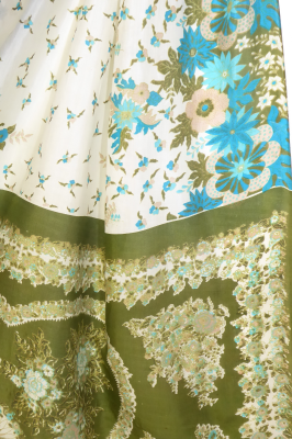 Sari Seide-Baumwolle creme-grün mit Blumenprint