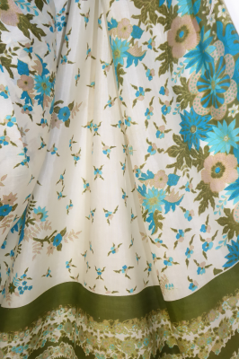 Sari Seide-Baumwolle creme-grün mit Blumenprint