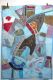 Wandbehang 'Patchwork' hellblau mit üppiger Perlenstickerei