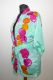 Kimonojacke 'Vintage' türkisgrün mit Blüten und Kreisen - Free Size S/M/L - B-Ware
