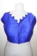 Saribluse 'Choli' blau mit gezacktem Ausschnitt