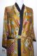 Kimono 'Bali' gold mit floralen Mustern, Morgenmantel aus Baumwollsatin mit Seidenanteil