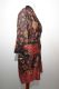 Kimono 'Bali' schwarz mit floralen Mustern, Morgenmantel aus Baumwollsatin mit Seidenanteil
