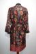 Kimono 'Bali' schwarz mit floralen Mustern, Morgenmantel aus Baumwollsatin mit Seidenanteil