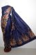 Seidensari dunkelblau mit Blumen und Paisleys