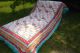 Quilt 'Blockprint' mit zwei Schauseiten - türkisgrün-rot-gelb