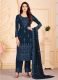 Salwar Kameez Stoffset / Anfertigung Georgette dunkelblau mit Brokat und Perlenstickerei
