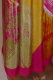 Indischer Sari aus feinstem Polyester pink-gelboliv-weiß